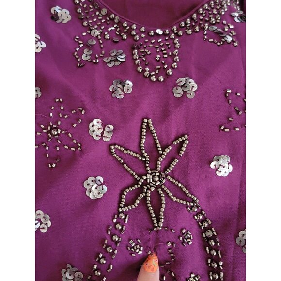 Beaded Sequin Dress Black Label Purple Small - Picture 6 of 9